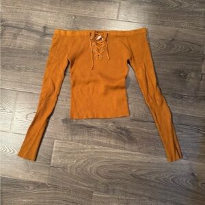 Women's Off-Shoulder Lace-Up Top - Burnt Orange